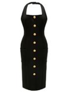 Ladies Rtw Balmain - Buttoned Halterneck Jersey Dress - Womens - Black