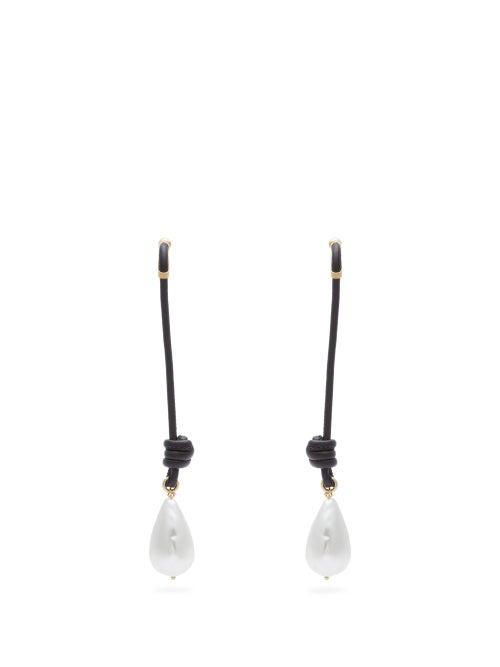 Matchesfashion.com Burberry - Faux Pearl And Knotted Cord Drop Earrings - Womens - Black Gold