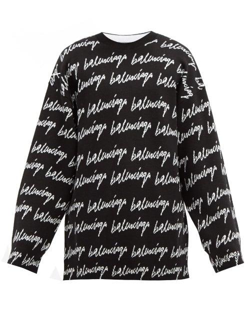 Matchesfashion.com Balenciaga - Logo-jacquard Wool-blend Sweater - Mens - Black