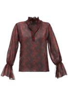 Matchesfashion.com Nili Lotan - Ruffled Snake-print Silk-chiffon Blouse - Womens - Burgundy