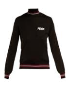 Matchesfashion.com Fendi - Logo Embroidered Roll Neck Silk Sweater - Womens - Black