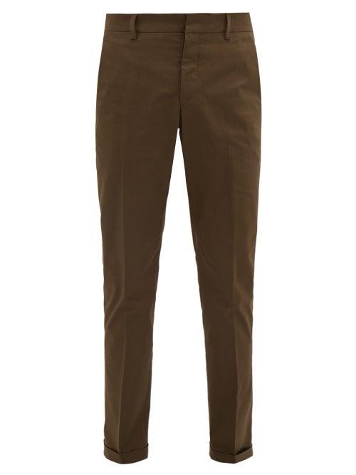 Matchesfashion.com Prada - Slim Leg Cotton Blend Trousers - Mens - Brown