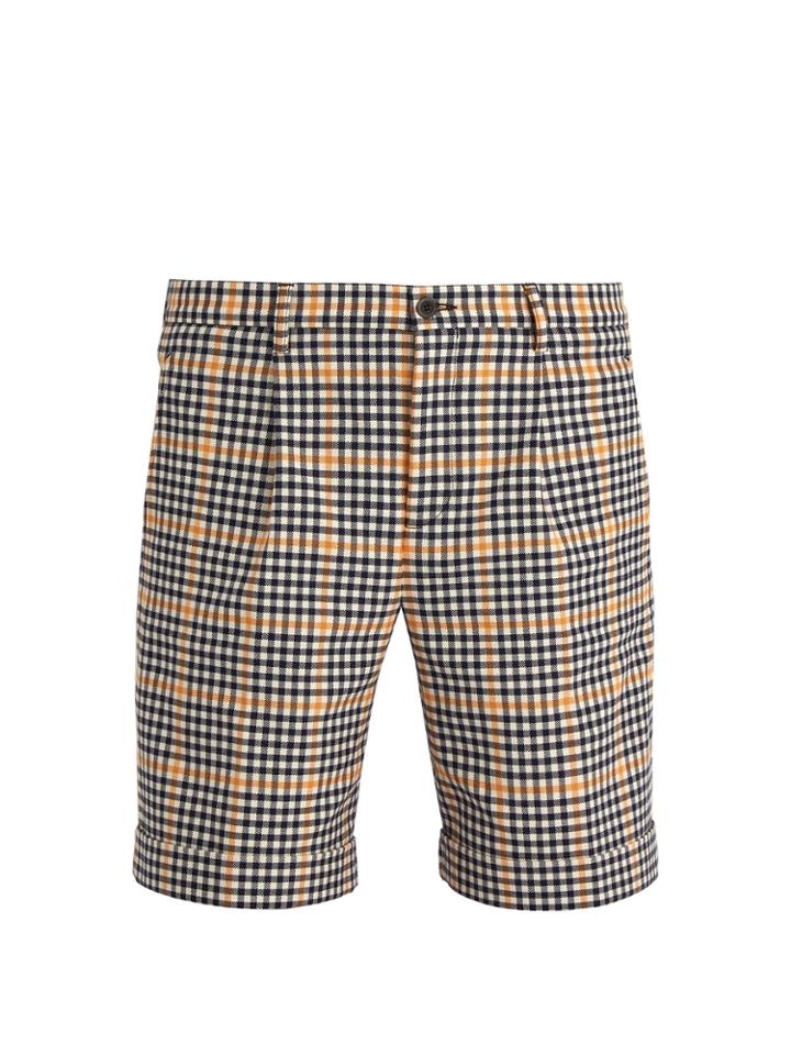 Éditions M.r Pleated-front Slim-leg Gingham Cotton Shorts