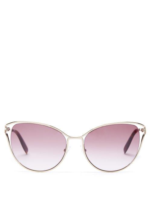 Matchesfashion.com Alexander Mcqueen - Cat Eye Metal Sunglasses - Womens - Dark Pink