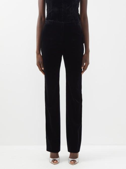 Paco Rabanne - High-rise Cotton-velvet Trousers - Womens - Black