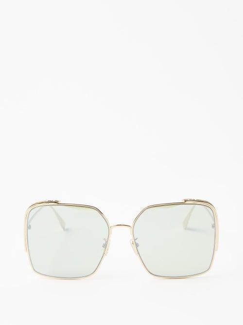 Fendi Eyewear - O'lock Oversized Square Metal Sunglasses - Womens - Pink Gold