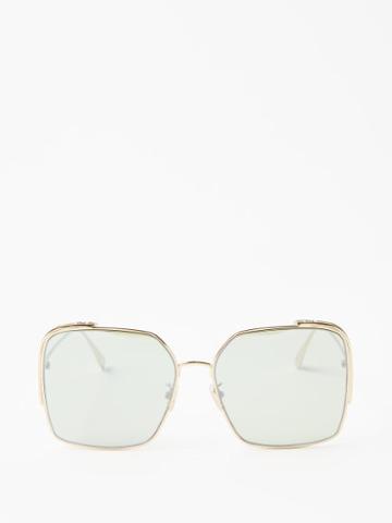 Fendi Eyewear - O'lock Oversized Square Metal Sunglasses - Womens - Pink Gold