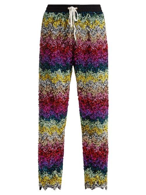 Matchesfashion.com Ashish - Striped Sequin Embellished Cotton Track Pants - Womens - Multi