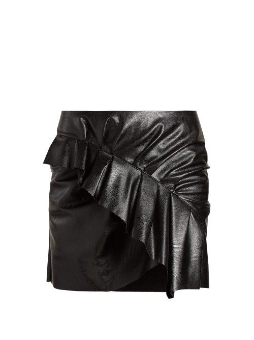 Matchesfashion.com Isabel Marant Toile - Zeist Ruffled Faux Leather Mini Skirt - Womens - Black
