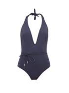 Matchesfashion.com On The Island By Marios Schwab - Hawaiki Tied Waist Halter Neck Swimsuit - Womens - Navy