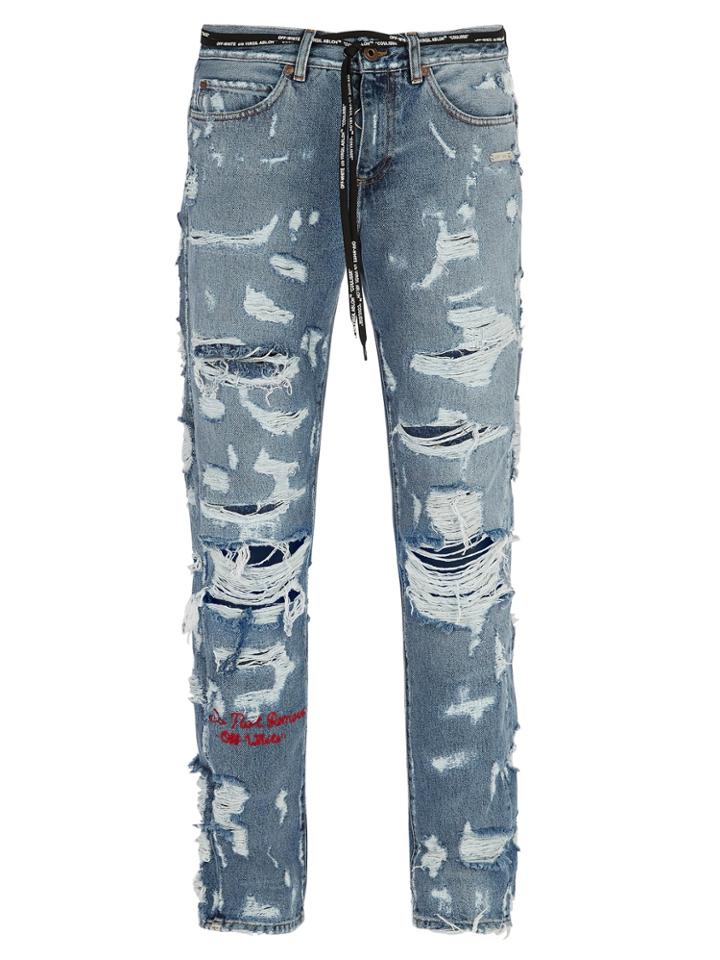 Off-white Distressed Slim-leg Jeans