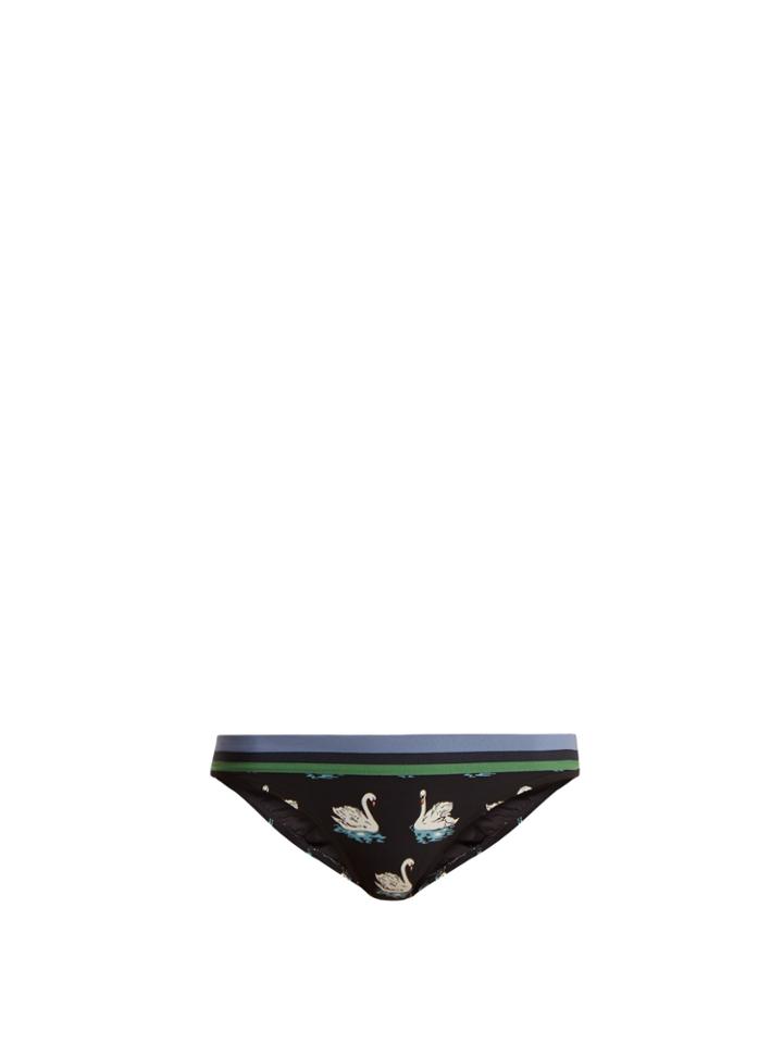 Stella Mccartney Swan-print Striped-waist Bikini Briefs