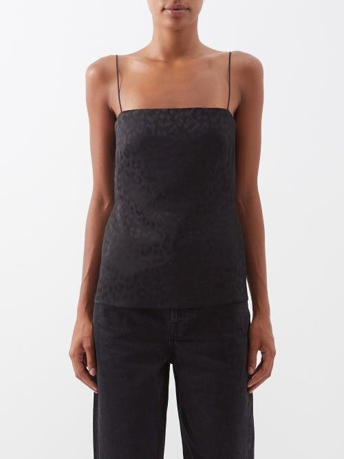 Raey - Leopard-jacquard Straight-neck Cami Top - Womens - Black