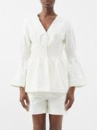 Merlette - Norfolk Collarless Smocked Cotton-twill Jacket - Womens - Ivory