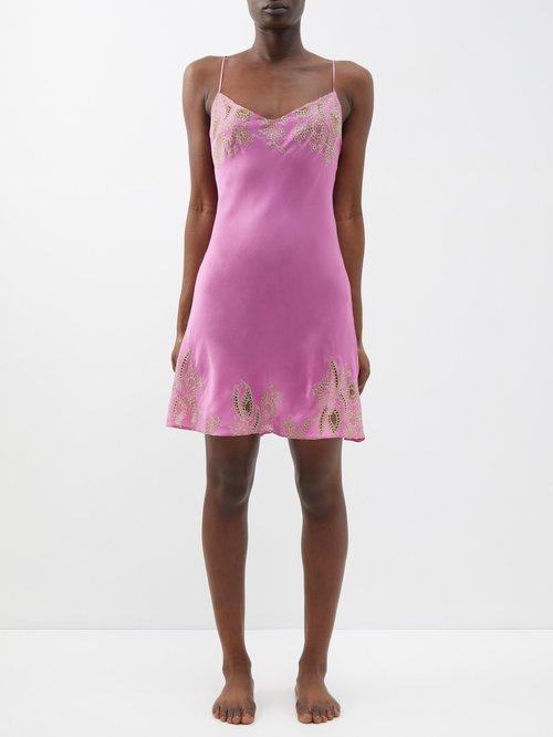 Carine Gilson - Lace-trimmed Silk-satin Slip Dress - Womens - Pink Gold