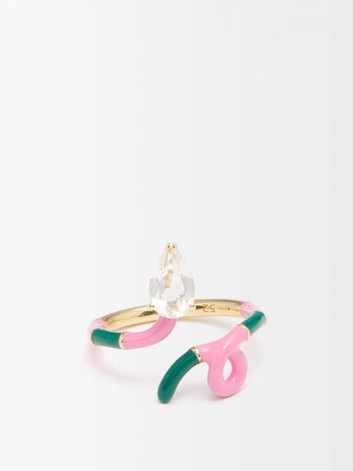 Bea Bongiasca - Baby Vine Crystal, Enamel & 9kt Gold Ring - Womens - Multi