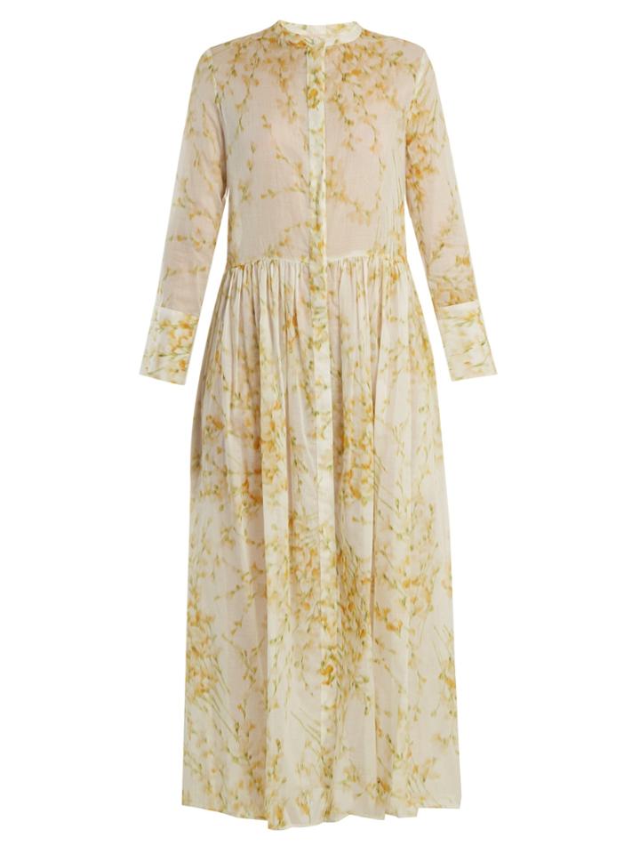Brock Collection Disco Sweet-pea Print Gathered Cotton Dress