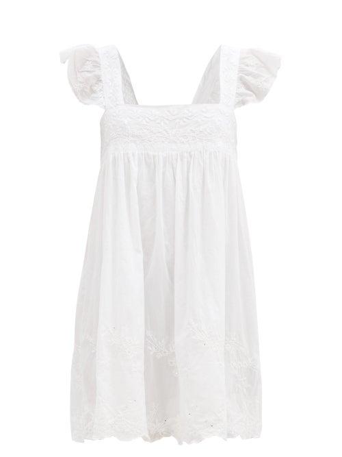 Matchesfashion.com Juliet Dunn - Hand-embroidered Cotton-voile Mini Dress - Womens - White
