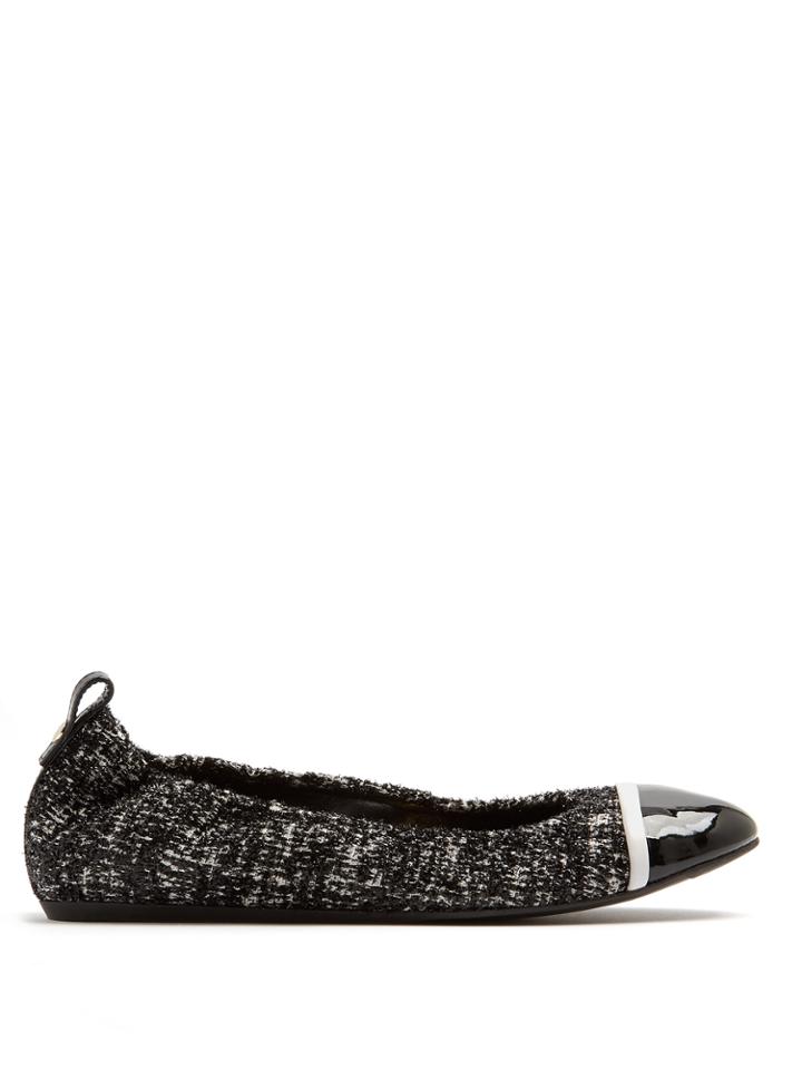 Lanvin Capped-toe Tweed And Leather Flats