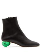 Matchesfashion.com Gray Matters - Egg Heel Leather Ankle Boots - Womens - Black Green