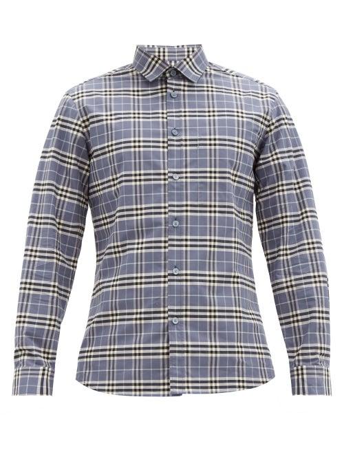Matchesfashion.com Burberry - Simpson Checked Cotton-blend Shirt - Mens - Blue