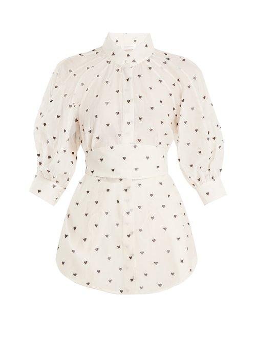 Matchesfashion.com Zimmermann - Painted Heart Embroidered Cotton Blend Shirt - Womens - Cream Multi