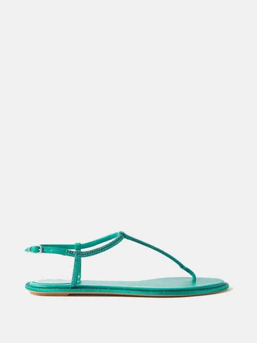 Rene Caovilla - Diana Crystal-embellished Satin Sandals - Womens - Emerald