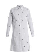 Matchesfashion.com Jupe By Jackie - Gopal Flower Appliqu Pinstriped Cotton Shirtdress - Womens - Blue Stripe