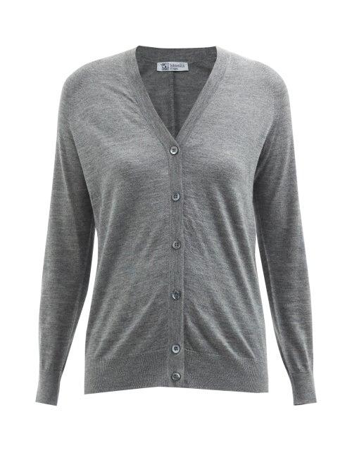 Johnstons Of Elgin - V-neck Superfine Cashmere-blend Cardigan - Womens - Dark Grey
