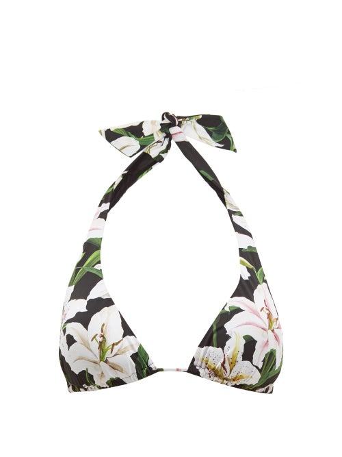 Matchesfashion.com Dolce & Gabbana - Lily Print Triangle Bikini Top - Womens - Black Print