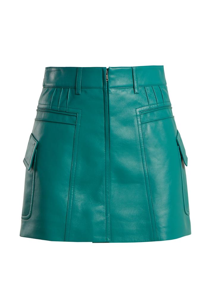 Prada Pintucked Grained-leather Mini Skirt