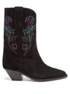 Isabel Marant - Dahope Floral-embroidered Suede Western Boots - Womens - Black