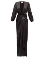 Matchesfashion.com Alexandre Vauthier - Deep V-neck Silk-blend Satin Long Dress - Womens - Black