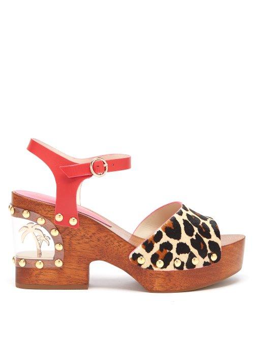 Matchesfashion.com Sophia Webster - Paradise Leopard Print Wood & Pvc Clogs - Womens - Leopard