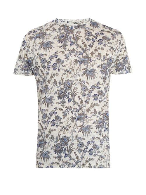 Matchesfashion.com Etro - Floral Print Linen Jersey T Shirt - Mens - White Multi