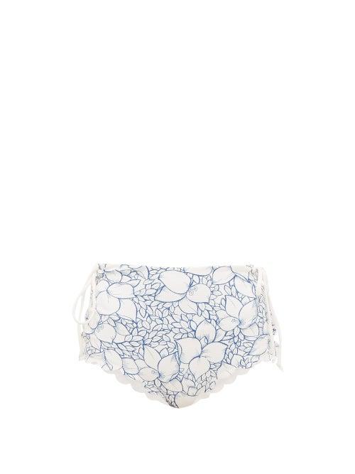 Matchesfashion.com Marysia - Palm Springs High-rise Floral-print Bikini Briefs - Womens - Blue Print