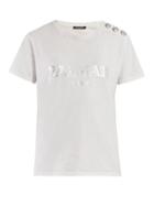 Matchesfashion.com Balmain - Logo Print Cotton T Shirt - Womens - White Silver