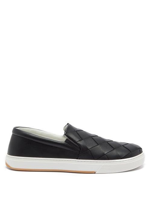 Matchesfashion.com Bottega Veneta - Intrecciato Leather Slip-on Trainers - Mens - Black