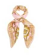 Versace - Baroque-print Silk-twill Square Scarf - Womens - Light Pink Multi