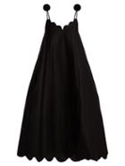 Matchesfashion.com Vika Gazinskaya - Scallop Edge Pompom Shoulder Maxi Dress - Womens - Black
