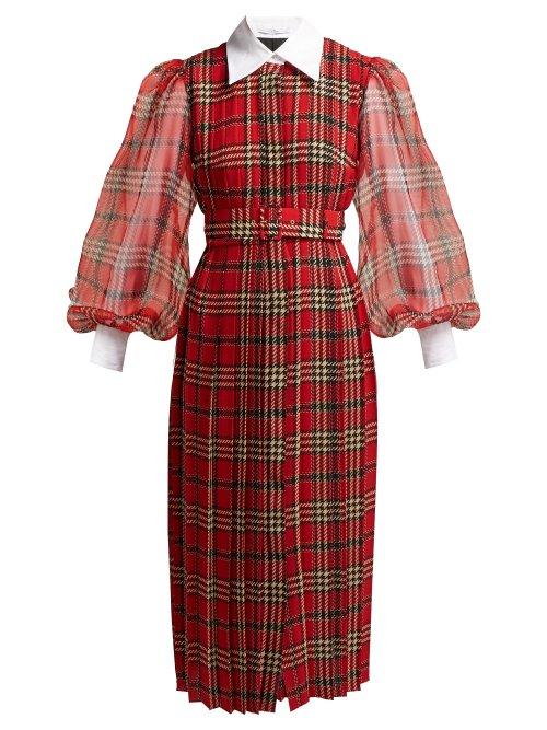 Matchesfashion.com Emilia Wickstead - Anni Tartan Pleated Chiffon Crepe Midi Dress - Womens - Red Multi