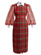 Matchesfashion.com Emilia Wickstead - Anni Tartan Pleated Chiffon Crepe Midi Dress - Womens - Red Multi