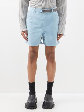 Sacai - Belted Faux-suede Shorts - Mens - Light Blue