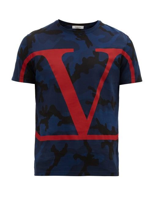 Matchesfashion.com Valentino - V Logo Camo Print Cotton T Shirt - Mens - Navy