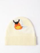 Jw Anderson - Swan-intarsia Wool-blend Beanie - Mens - Pale Yellow
