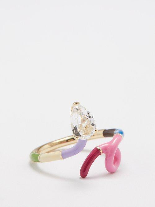 Bea Bongiasca - Baby Vine Rock Crystal, Enamel & 9kt Gold Ring - Womens - Multi