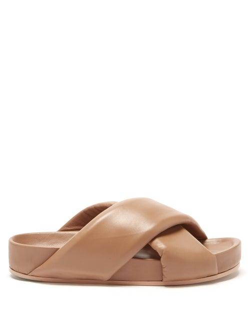 Ladies Shoes Jil Sander - Padded-strap Leather Slides - Womens - Tan