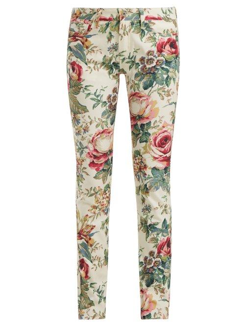 Matchesfashion.com Junya Watanabe - Floral Print Slim Fit Jeans - Womens - White Multi