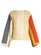 Matchesfashion.com Jw Anderson - Slit Sleeve Cable Knit Wool Blend Sweater - Womens - Yellow Multi