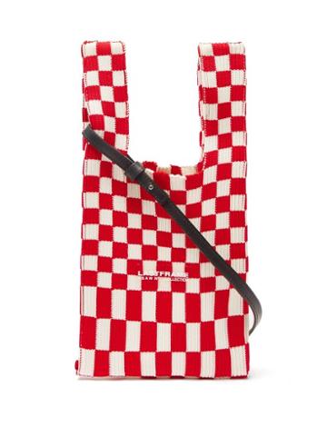 Lastframe - Mini Ichimatsu-check Ribbed-knit Cross-body Bag - Womens - Red White
